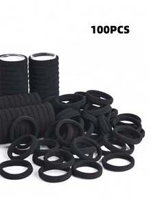 100pcs/Pack Girls Seamless Elastic Hair Ties, Stretchy Hair Accessories - Seamless Hair Bands, Soft Scrunchies, Suitable For Thick/Thin Hair, Non-Damaging, For Women And Girls, Hair Ties, Hair Bands Head Accessories Rubber Bands Ponytail Holder - Starry Night Black - View 10