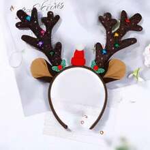 3件套圣诞鹿角头饰，包括薄纱裙、袜子、铃铛鹿角发夹、闪光鹿角头饰和可爱派对头饰 - 彩色 - 查看 5