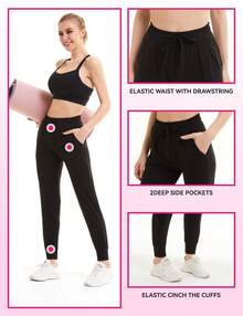 4 Pack Joggers For Women - Sweatpants With Pockets Lightweight Comfy Yoga Pants For Workout Travel Lounge - 黑咖啡+摩卡+中豆沙+咖啡 - 查看 2