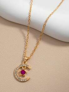 1pc Sparkling Exquisite Rhinestone Eid Pendant Necklace, Simple, Elegant, Cute And Versatile, Suitable For Daily Wear. Clavicle Chain Jewelry, Also Suitable For Wearing During Ramadan. - Multicolor - View 4