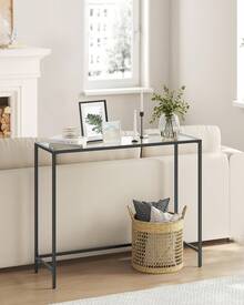 Console Table, Entrance Table, Sofa End, Tempered Glass Table Top, Easy Assembly, Adjustable Legs, For Living Room, Entryway, Corridor, Ink Black, Transparent - 黑色 - 查看 2