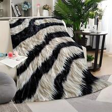 1pc Black And White Zebra Print Tiger Pattern Fleece Blanket, Soft Warm Coverlet Nap Blanket, Suitable For Sofa, Office, Bed, Camping Travel, Multi-Purpose Gift Blanket, Ideal Holiday Gift, Applicable In All Seasons - 彩色 - 查看 1