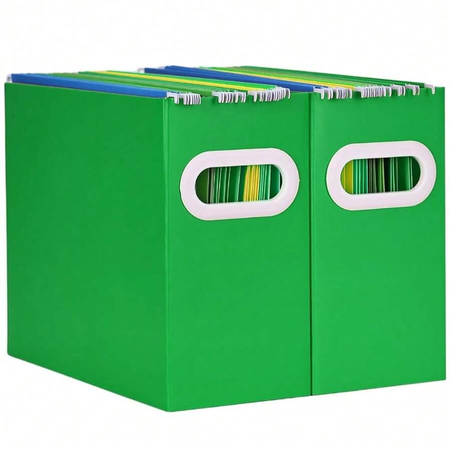 Hanging File Organizer, Cardboard File Folder Organizer For Letter Size, Desk Documents Storage Box, Portable File Folder Holder Boxes For Office, Home, Schoolsss, Only Box.(2 Packs),LetterSize-2Packs,Green - Green - View 1