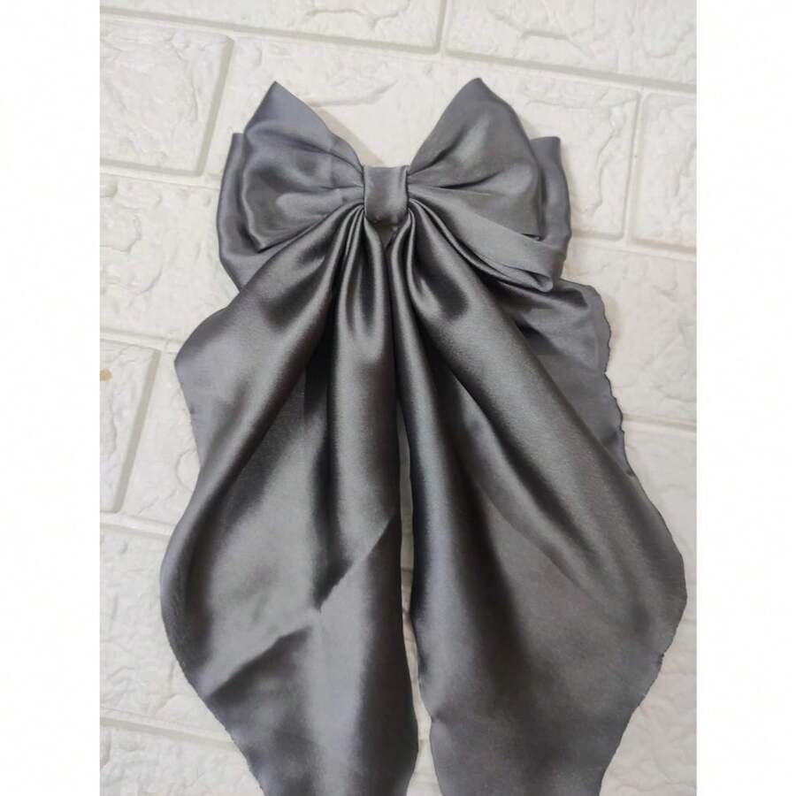 Women's Large Hair Bow, Long Hair Clip With Duckbill Clip, Korean Style, 37 Cm, Satin Finish, Blogger Style - 灰色 - 查看 1