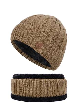 Men's Autumn/Winter Maple Leaf Embroidery Warm Knitted Beanie Hat, Outdoor Cycling Neck Warmer Ski Cap