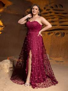 Faeriesty Váy dạ hội chữ A hở vai hở cao họa tiết hoa dành cho phụ nữ ngoại cỡ - Hoàn hảo cho các buổi dạ hội trang trọng, dạ hội từ thiện, sự kiện thảm đỏ, tiệc kỷ niệm lớn và tiệc chiêu đãi của Tổng thống - Đỏ - Xem 5