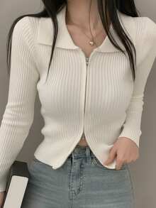 2025秋冬季女士针织开衫，双面拉链款