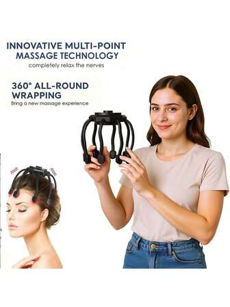 超强头皮按摩器，头部按摩器，减压按摩器，8种频率振动触点，3种模式，360度便携式超强头皮按摩器，舒缓压力，理想礼物