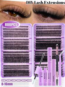 300片/包 单根假睫毛，高容量，50D+70D+90D D型卷翘浓密型，8-16毫米，DIY睫毛，自然妆效，浓密纤长，超级柔软轻盈，可重复使用，单根分段式睫毛，睫毛嫁接套装，适合旅行、日常佩戴（新手友好）、婚礼、约会、派对、节日，也是圣诞节/万圣节/送礼佳品。 - 黑色 - 查看 2