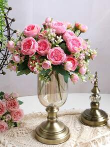 3pcs/1pc Silk Peony Rose Flower Bouquet With Long Stem, Suitable For Home Decor, Room Decor, Valentine's Day Decor, Valentine's Gift, Wedding Decor, Vase Decor, Garden Decor, Outdoor Decor, Graduation Decor, Mother's Day Gift - Multicolor - View 9