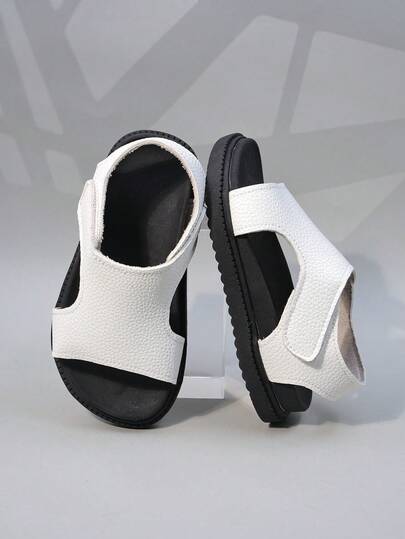 1 Pair, Unisex Kids' Sandals, Black & White Color Block Minimalist Design, Faux Leather Material, Non-Slip & Breathable, Open-Toe Low-Top , Platform Soft Sole, Minimalist Cool Sandals, Summer Outdoor/Daily Street Style