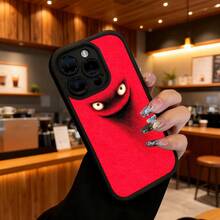 Funda de teléfono diseño de monstruo rojo con grandes ojos y cara sonriente para iPhone 15 Pro Max 14 Pro 13 12  Galaxy S23 S22 S21 Plus Ultra protector de teléfono funda de pareja regalo para novio novia San Valentín regalo de cumpleaños - Negro - Ver 6