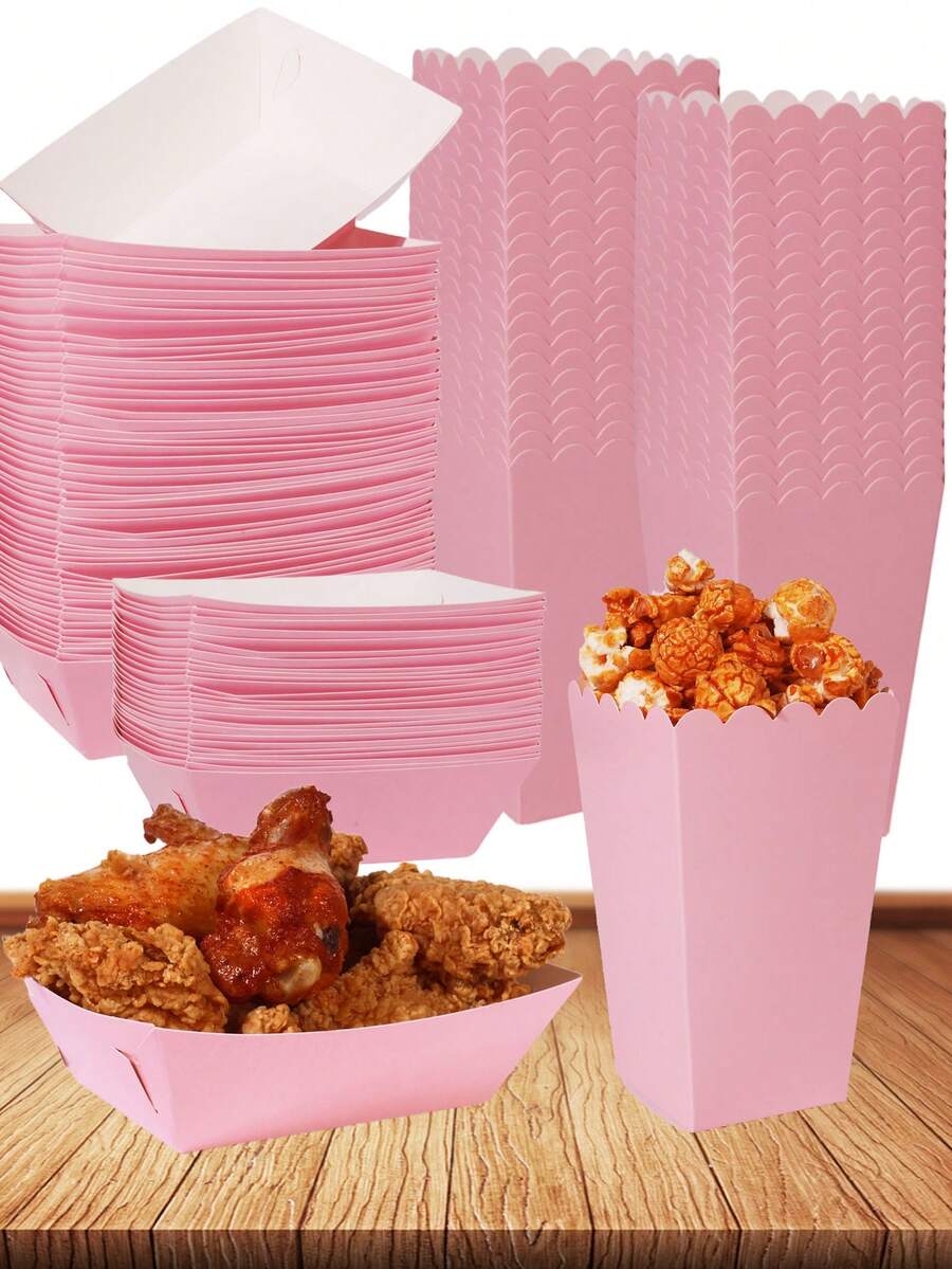 Bộ 12/2 khay đựng bỏng ngô dùng một lần/ khay đựng bỏng ngô hình thuyền, bộ khay đựng bỏng ngô bằng giấy, đồ dùng cho tiệc dã ngoại ngoài trời, màu hồng, tiệc Valentine, trang trí nhà cửa, quà tặng gia đình - Hồng - Xem 1
