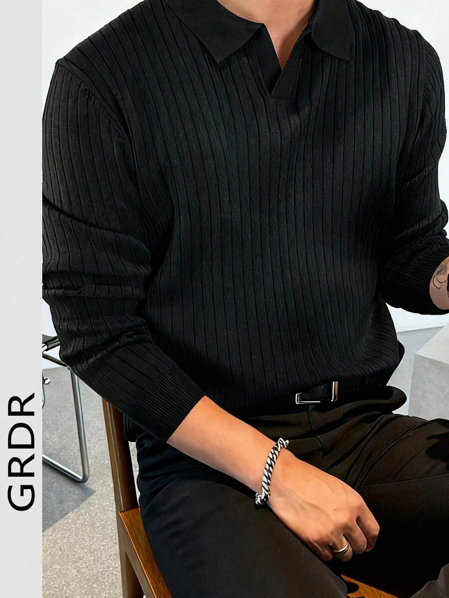 Áo len dài tay cổ gân GRDR dành cho nam, kiểu dáng thường ngày, đa năng. - màu đen - Xem 1