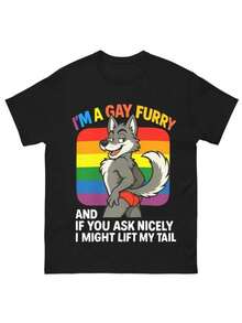 Gay Furry Pride T-Shirt Funny Shirt I'm A G^Y Furry Tee Rainbow Fox Furry Shirt Cute Pride Gift For Furry Fans And Gay Funny Shirt - 黑色 - 查看 1