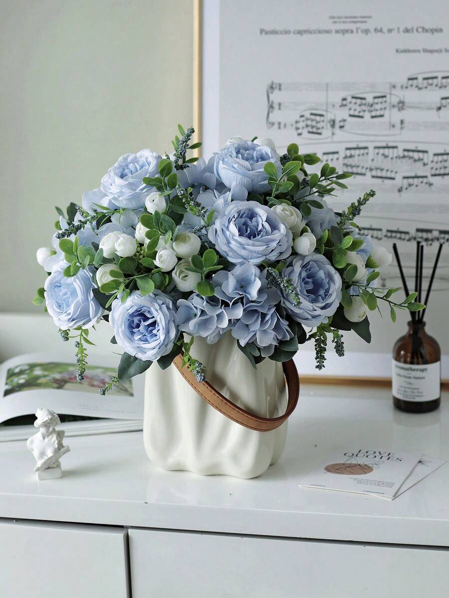 1pc Blue Artificial Flower Hydrangea Fake Peony Silk Flowers Rose Bouquet For Home Wedding Bride Bouquet Decor