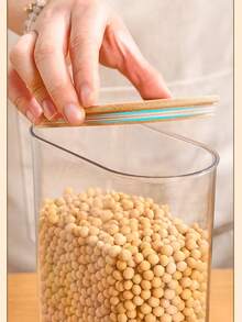 1pc Bamboo Lid Airtight Canister, Transparent Plastic Jar, Pasta Box, Cereal Container, Nuts & Snacks Storage Jar, Multi-Function Kitchen Storage Container - White - View 4
