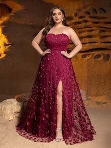 Faeriesty Váy dạ hội chữ A hở vai hở cao họa tiết hoa dành cho phụ nữ ngoại cỡ - Hoàn hảo cho các buổi dạ hội trang trọng, dạ hội từ thiện, sự kiện thảm đỏ, tiệc kỷ niệm lớn và tiệc chiêu đãi của Tổng thống - Đỏ - Xem 3
