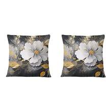 2件装波西米亚风抱枕套，经典简约奢华抱枕套，白色花卉图案靠垫套，适用于客厅、卧室沙发和椅子（不含枕芯） - 多色2 - 查看 9