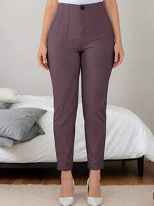 Women's Solid Color Slim Fit Casual Work Pants - Purple - View 6