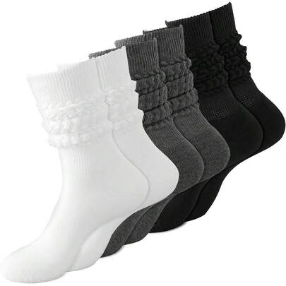 3 Pairs Women's Slouch Knee High Socks - Extra Long Scrunch Boot Socks |   Novelty Cotton Knit Material, Soft Warm For Fall Winter |   White + Black + Gray 3-Color Set, One Size Fits UK 4-7 |   Stretchy Comfortable Wear, Perfect For Boots & Casual Outfits |   Ideal For Women & Girls Daily Use - Fashionable & Practical