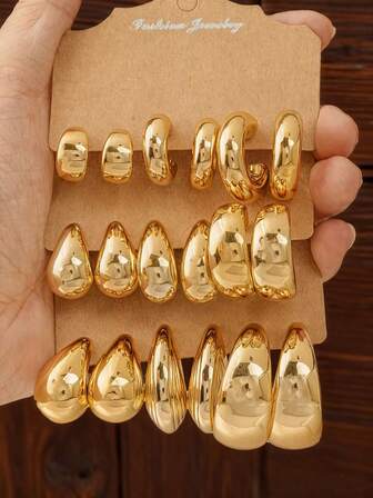 6-18pcs Unique Water Drop Hoop Geometric Earrings, Suitable For Holidays And Gift Giving