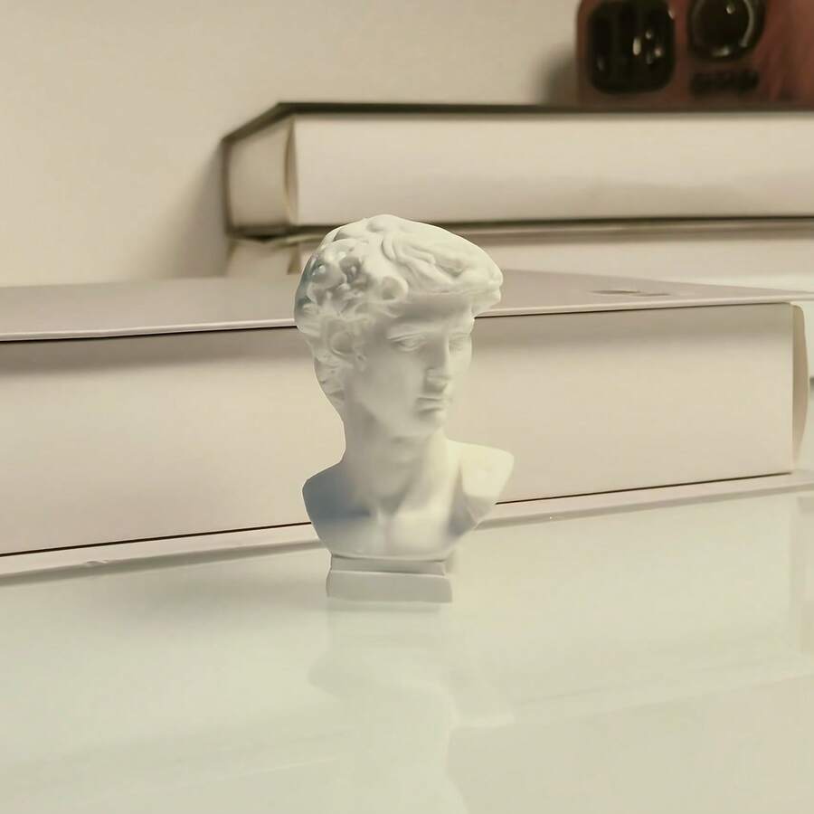 1pc Small Sculpture Decoration, Nordic Character Sculpture Ornaments, David Plaster/Mozart/Beethoven/Moliere/Agrippa/Statue, Artistic Portrait, Creative Living Room Bookshelf Home Decoration - White - View 1