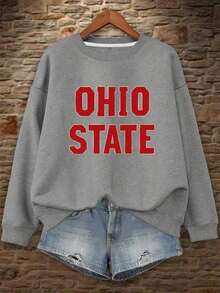 Christmas Outfit WomenTeediy Women's Ohio State Collegiate Sweatshirt - Pink With Red Lettering, Geometric Block Letter Design, Long Sleeve Casual Pullover, Machine Washable Autumn Winter Apparel, Winter Clothing |     Crew Neck |     Long Sleeve TopWomen's Crew Neck Sweatshirt, New Autumn/Winter Arrival For Everyday Casual WearLoose And Comfortablelong Sleeve Tops Women Thanksgiving Outfit Women - [Màu đỏ] - Xem 9