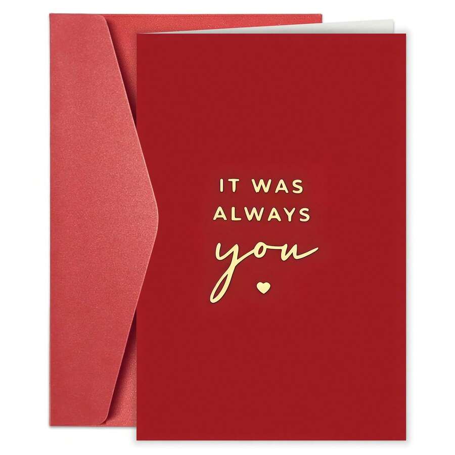 1pc Elegant Red Greeting Card With "Always You" Golden Lettering - Perfect For Valentine's Day, Birthdays, Anniversaries, Weddings, And More - Ideal Gift For Wives, Husbands, Girlfriends, Boyfriends, Wedding Card | Elegant Card Design - Multicolor - View 1