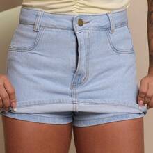 Women's High Waist Jeans Skirt Shorts In Light Wash I Without Elastane - Rửa nhẹ - Xem 1