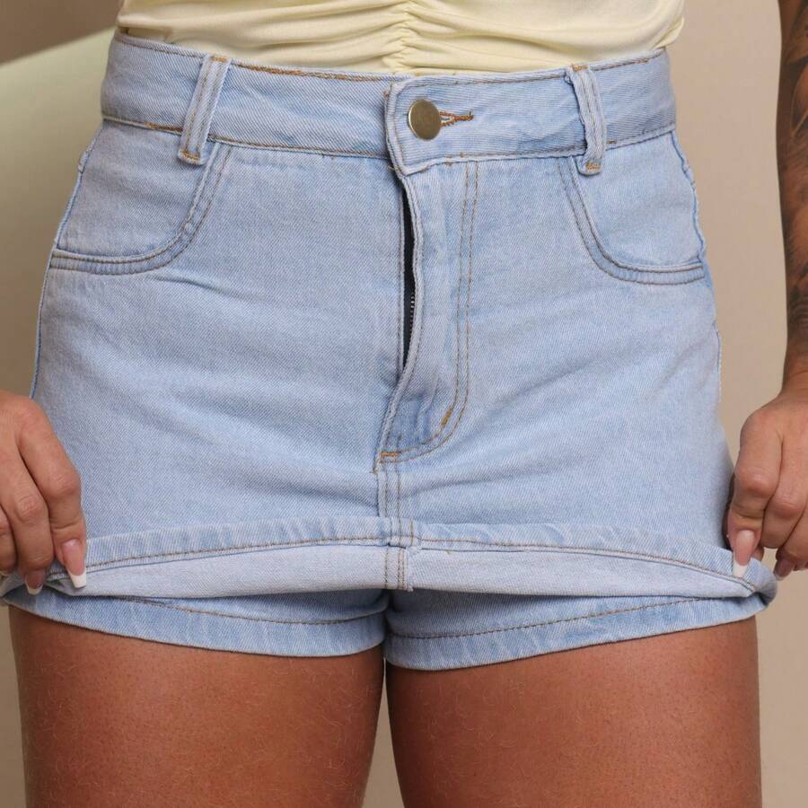 Women's High Waist Jeans Skirt Shorts In Light Wash I Without Elastane - Rửa nhẹ - Xem 1
