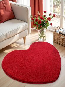1 pieza Alfombra con forma de corazón rojo aterciopelado, alfombra de baño suave y cómoda de fibra de poliéster, alfombra para dormitorio/dormitorio/aula con detalles de borde acanalado, adecuada para dormitorio, sala de estar - Rojo - Ver 7