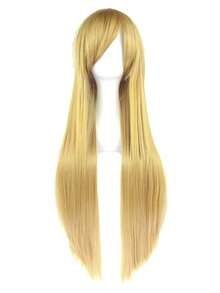 Peruca sintética de 86 cm de comprimento, dourada e lilás claro, ideal para cosplay, festa ou uso casual.