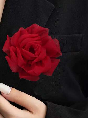 1pc Red Fabric Rose Brooch, Bohemian Style Multipurpose Brooch For Dress Decoration, Suitable For Wedding And Party