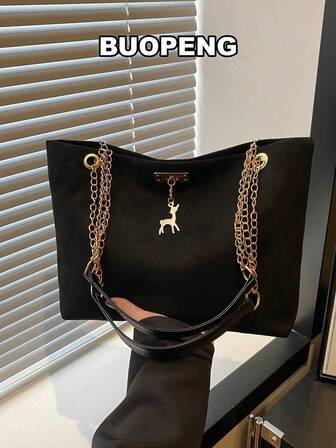 1 pièce Sac fourre-tout à l'épaule mode en polyester, à fermeture éclair, grande capacité, avec décoration de cerf. Convient pour une utilisation quotidienne des femmes.