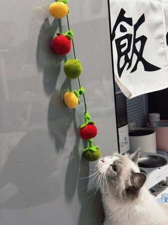 Juguetes para gatos - Varitas interactivas con forma de tomate y caqui de peluche con cascabeles, entretenimiento y alivio del estrés
