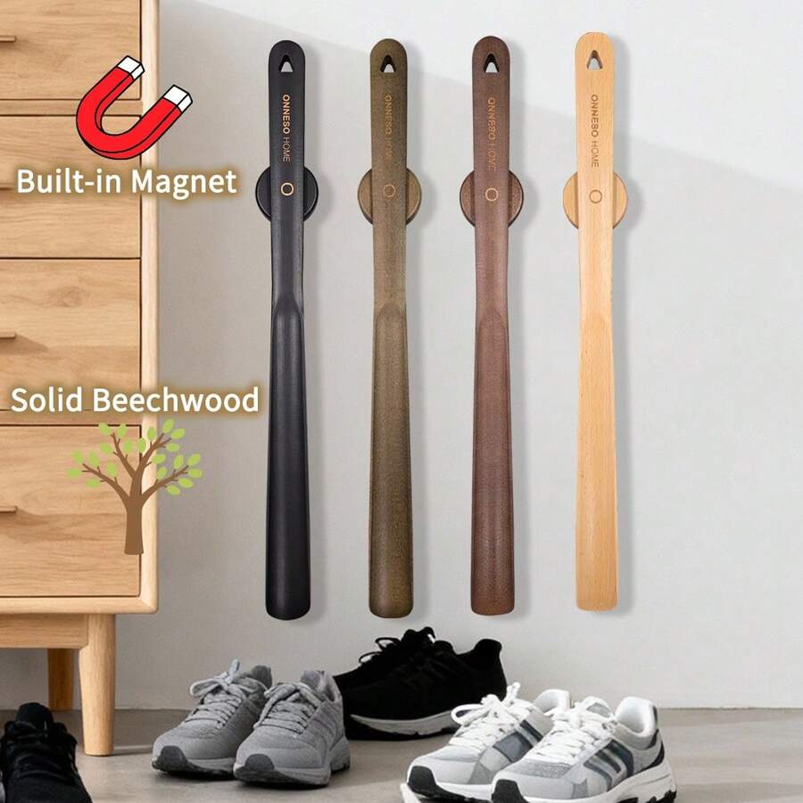 onneso 1pc, 50cm Beechwood Magnetic Shoe Horn, Multiple Colors, Modern Minimalist Design, Built-In Magnet + Magnetic Base For Wall Mount, No Bending Required When Putting On Shoes, Essential Home Tool