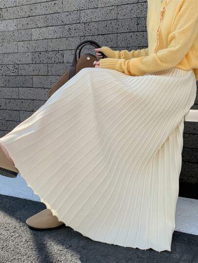 Versatile High Waist Pleated A-Line Skirt, Casual Flared Long Skirt, Autumn/Winter 2025 New Arrival