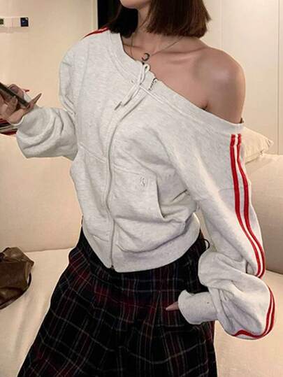 Off-Shoulder Long Sleeve Sweatshirt For Women, Casual Pullover Jacket, Autumn/Winter