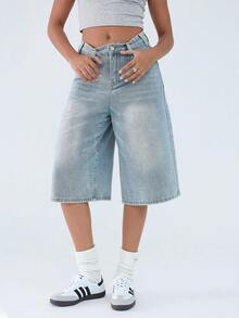 Women Jean Jorts Baggy Loose Fit Jean Shorts 2026 Summer Wide Leg Long Denim Shorts Y2K Clothes - Rửa nhẹ - Xem 3