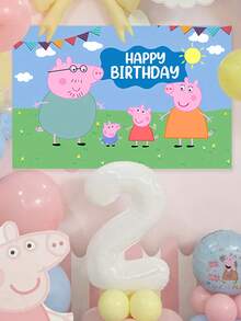Peppa Pig Theme Cartoon Bedroom Dormitory Rental Room Decoration Birthday Banner Cartoon Animal Scene New Little Pig Birthday Background Cloth Banner Cartoon Theme Party Background Decoration Supplies - Multicolor - View 12