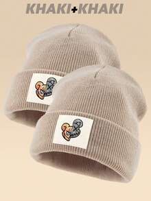 1pc Men's Outdoor Casual Stylish Warm Personalized Printed Pattern Knitted Beanie Hat, Suitable For Daily Wear Fall Outfit