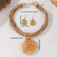 手工夸张多层铝线人造水晶蜡线树脂编织欧美波西米亚复古魅力晚宴派对宴会海蓝色风韩式假日休闲项链耳环 - 裸色 - 查看 3