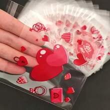 100pcs Heart Print Gift Bags, Happy Valentine's Day Gift Packaging Bags With Self-Adhesive - Suitable For Events, Parties, Weddings, Engagements, Anniversaries, Valentine's Day - Multicolor - View 6