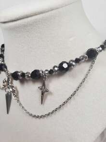 rundraw 1 件空心星铆钉水晶串珠几何吊坠流苏朋克项链，多色不锈钢，适合女士舞蹈、音乐节、派对和日常佩戴配饰 - 彩色 - 查看 4