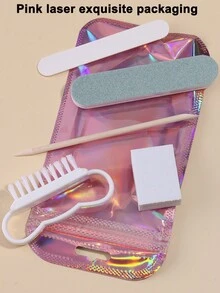 美甲修脚工具套装 - 独立包装的五合一指甲清洁套装，包含双面指甲锉、木质角质层推棒、指甲清洁工具、指甲棒、亚克力美甲笔，DIY美甲抛光护理配件套装，适用于家庭和美甲沙龙使用 - 彩色 - 查看 6