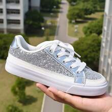 Girls Low Top  Glitter Canvas Sneakers Littler Kids Fashion Toddler Shoes - 銀色 - 查看 5