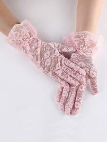 1双女士蕾丝花朵优雅性感手套，适合晚会和茶会 - 彩色 - 查看 10