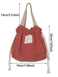 灯芯绒帆布抽绳午餐盒、野餐布小手提包、餐盒、食品收纳袋、女士保温午餐盒、学生用品配件 - 彩色 - 查看 12