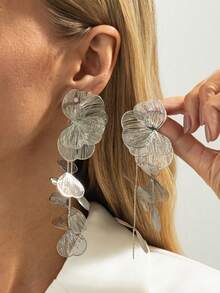 2pcs/Set Luxurious Leaf Tassel Earrings, Elegant Luxury, Suitable For Vacation, Party, Casual, Street Style, Wedding, Anniversary, Unisex Charm Jewelry Gift - Earring - View 12